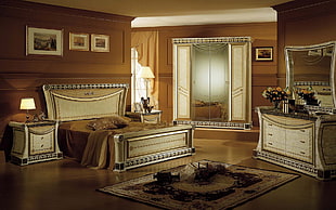 bedroom set illustration HD wallpaper